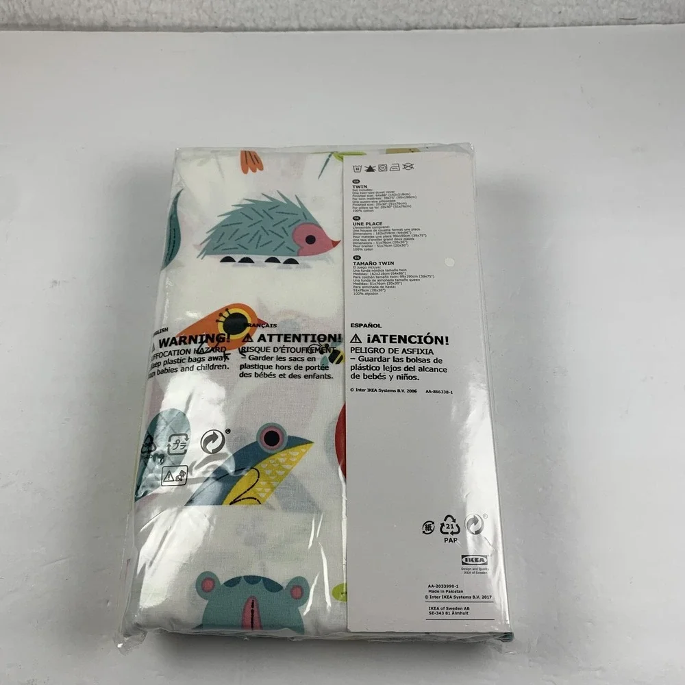 Ikea Lattjo 003.510.12 Cover/Pillowcase Kids Twin Size White Cotton Animal 6128